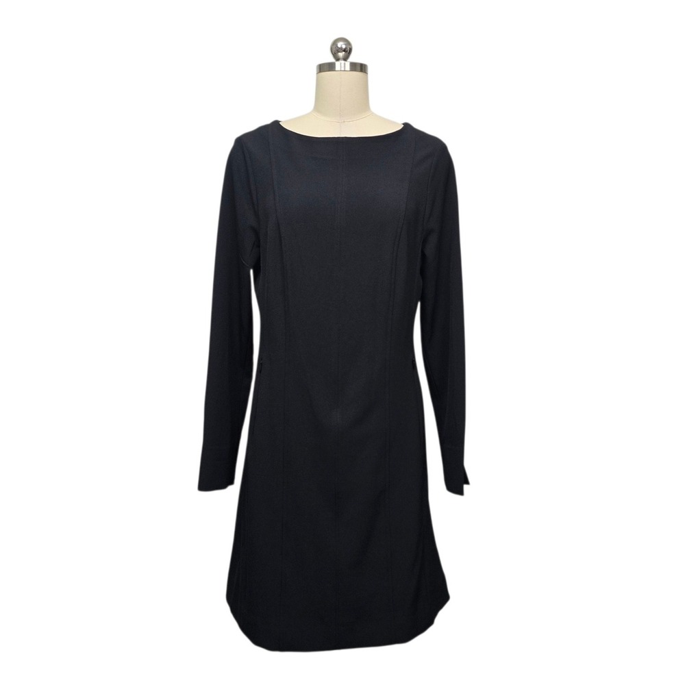 MM.LaFleur Novara Dress Black Long Sleeve Boat Neck Shift Workwear Size 12 NEW